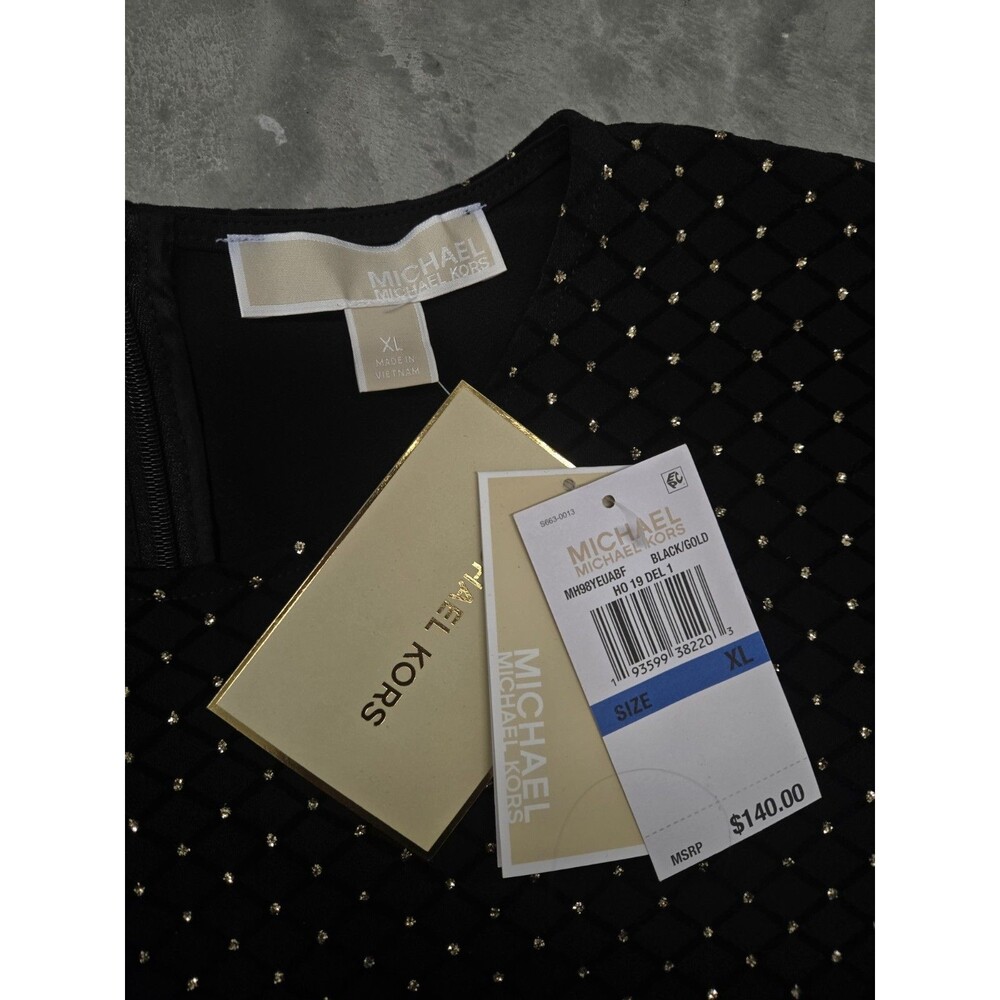 Michael Kors Womens Embellished Drop-Waist Dress Black Gold Sparkles NWT New - Picture 5 of 13